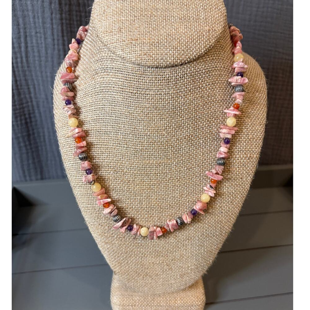 Carolyn Pollack Sterling Rhodochrosite Amethyst Beaded Necklace